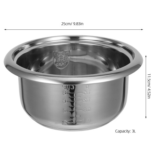 Rice Cooker Inner Pot Stainless Steel Replacement 3L Silver 2