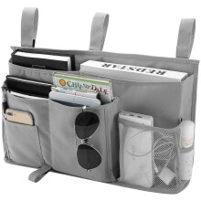 Adjustable Straps for Reinforced Stitching, Hanging Organizer with Metal Hooks and Waterproof Fabric Bedside Caddy, Perfect for College Dorm Hospital