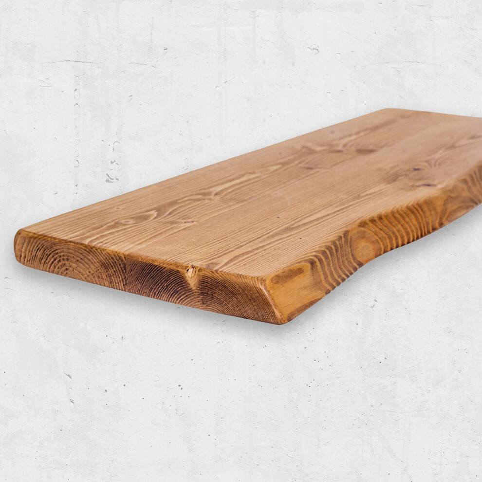 (230 Cm, Antique Pine) Live Edge Rustic Floating Shelf Solid Wood, Wayne Edge Chunky Old Slab Dark Oak 5056548030462