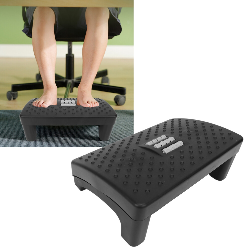 Black Under Desk Footrest Massage Roller | Ergonomic Pp Foot Rest To Relieve Fatigue