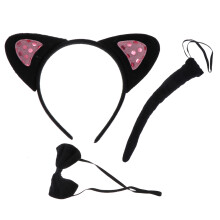9Pièces Ensemble -Tête Chat Paillettes Noir Rose Accessoires Cosplay