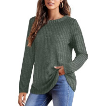 Top ligero de manga larga para mujer, jersey tipo túnica suave y transpirable con detalle de orificio para el pulgar, suéter de cuello redondo de