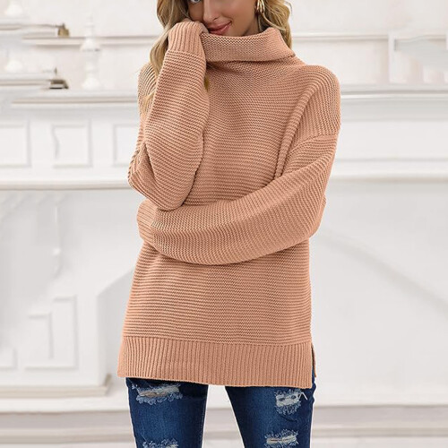Γυναικείο oversized πουλόβερ, ριμπ μανσέτες, μακρυμάνικο ζιβάγκο με χοντρό πλεκτό 2