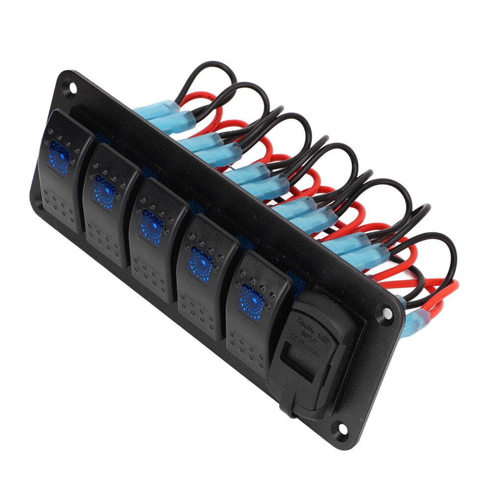 5-Gang Rocker Switch Panel 12V-24V With Dual Usb & Led Display 8001381146426