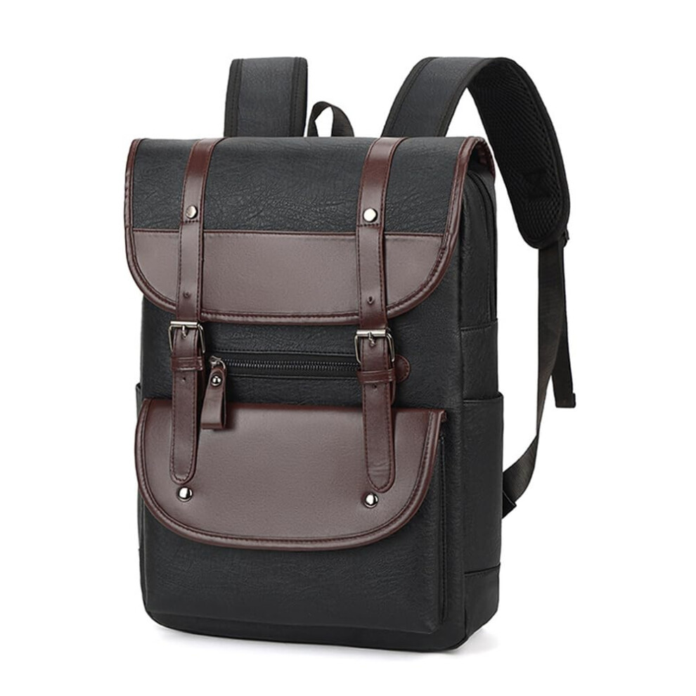 15.6' Laptop Backpack For Men Waterresistant Leather College Computer Bag Casual Daypack Durable Travel Backpack Black 9426802565980