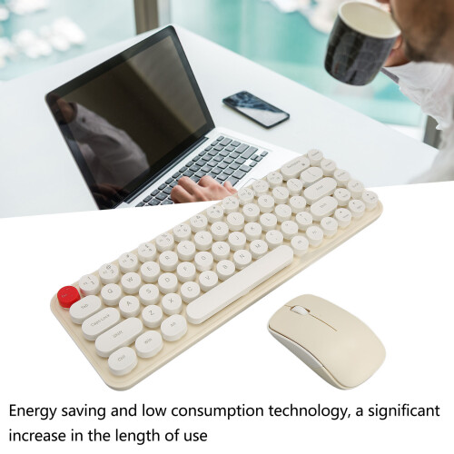 Wireless Mini Retro 68-Key Keyboard + Mouse Set Beige, 2.4G 2
