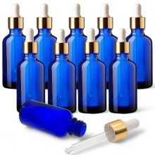 50ml Blue Glass Dropper Bottle with Gold Pipette Pack of 10