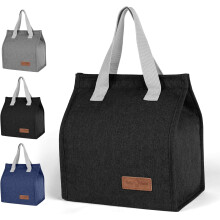 Bolsa térmica reutilizável para almoço, ideal para levar comida. Feita em tecido catiônico resistente e durável, com compartimento para bebidas