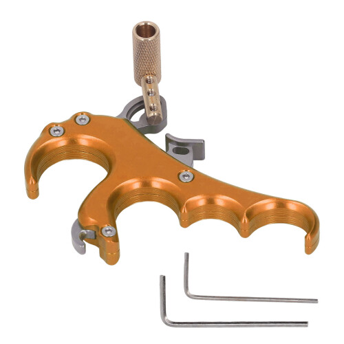 Aluminum Alloy 4-Finger Compound Bow Release Aid, Adjustable, Gold 1