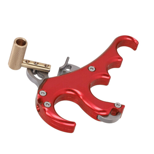 Red Aluminum Alloy 4 Finger Compound Bow Release Aid with Adjustable Trigger 2