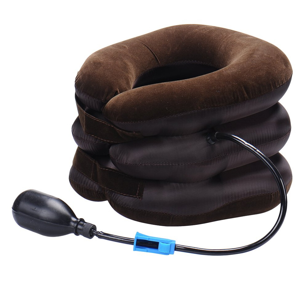 Cervical Traction  Cervical Neck Tractor  Inflatable and Adjustable Collar, Ideal for Spine Alignment and Chronic Relief from Neck Pain coffee