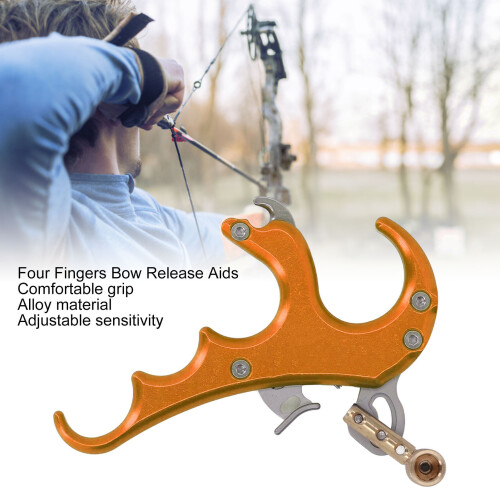 Aluminum Alloy 4-Finger Adjustable Compound Bow Release Aid Gold 2