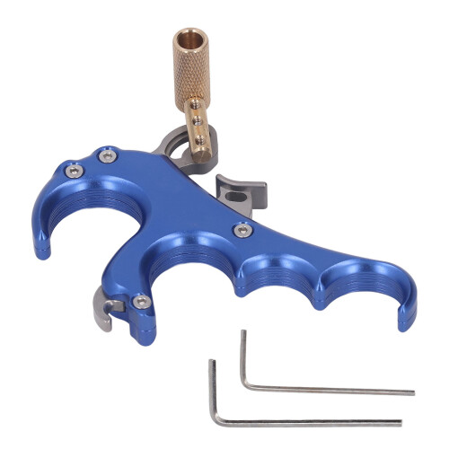 Aluminum Alloy 4-Finger Compound Bow Release Aid, Blue, Adjustable 1