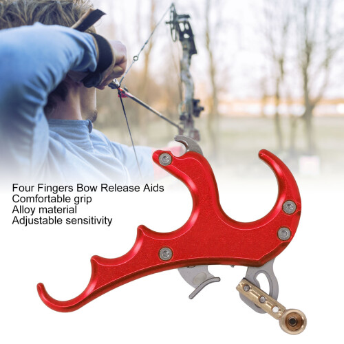 Sensitivity Adjustable 4-Finger Bow Release Aid Aluminum Alloy Red for Archery 2
