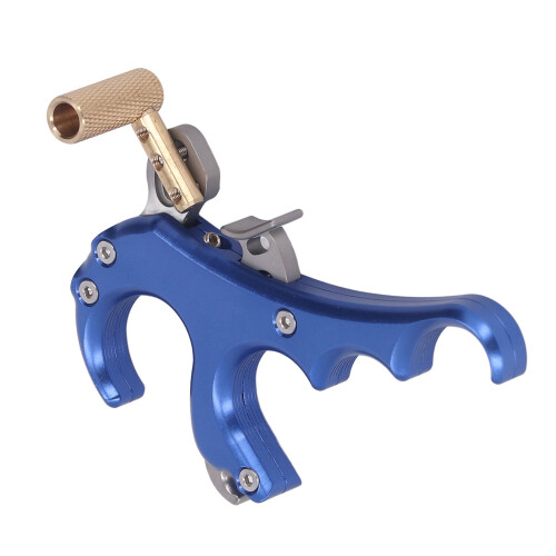 Aluminum Alloy 4-Finger Compound Bow Release Aid, Blue, Adjustable 2