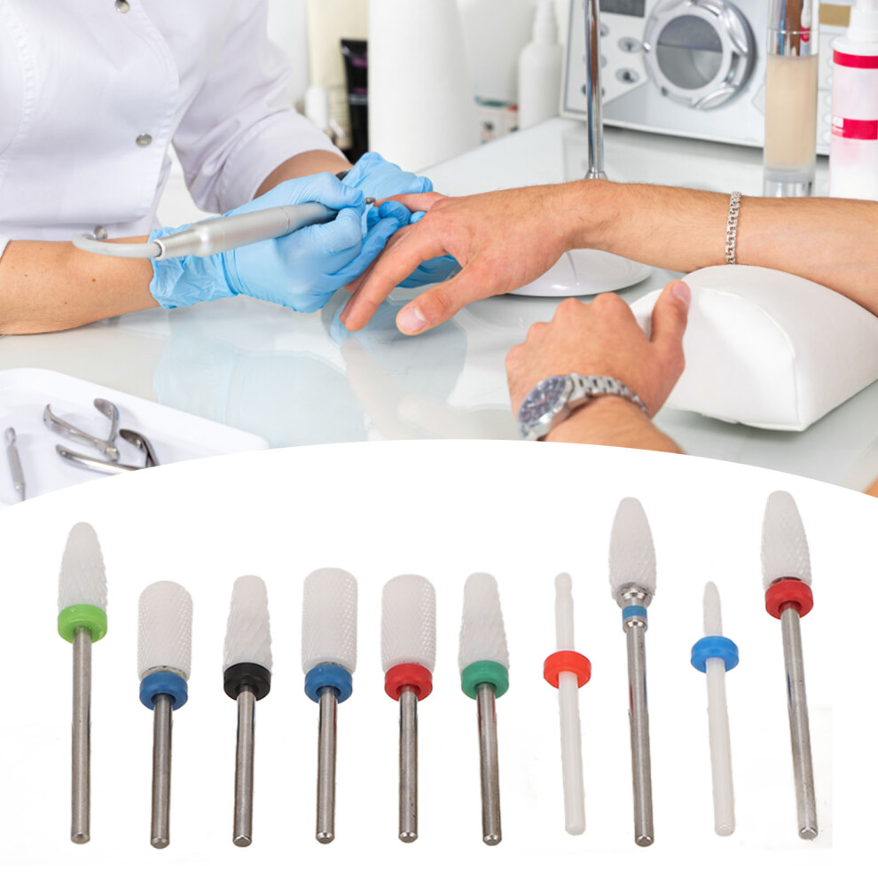 10pcs Ceramic Nail Drill Bits Holder Dustproof Manicure Set