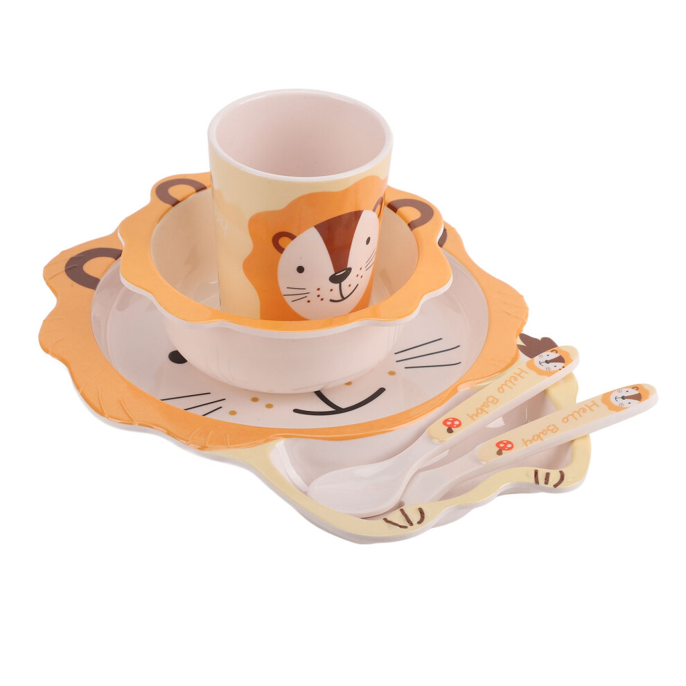 Kids Cartoon Melamine Plate Set with Cup, Bowl, Fork & Spoon