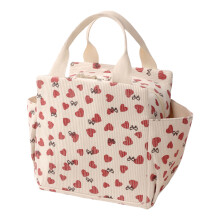 Corduroy Insulated Food Bag With Double Compartments-Beige love