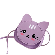 Compact Shoulder Bag For Kids Unique Cats Shape-Purple