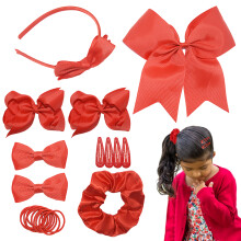 Cheerleader Accessories Set, Includes 35 Pieces of Handmade Cheerleader Accessories, Large Red Cheer Bows for School Sports Events