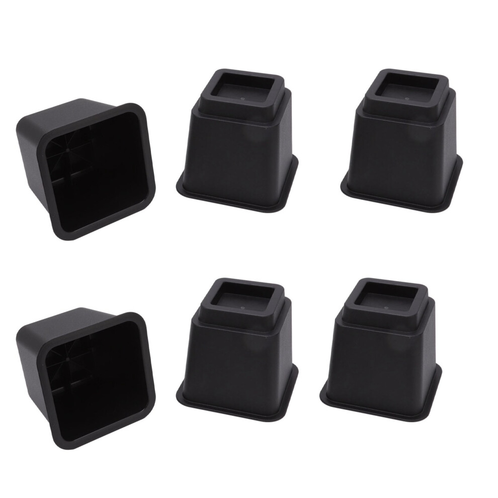 6Pcs Black Plastic Bed Risers 5In High, 16X16x15cm Furniture Blocks 6931382199515