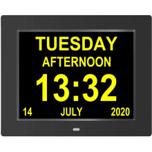 Smart LCD Digital Alarm Clock, Auto Dimmer with Non-Abbreviated Display, 8 Alarms Options for Memory Loss Support, Large Clear Screen for Elderly,