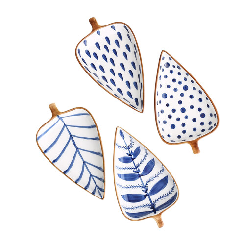 Hand-painted Leaf Shape Appetizer Plate for Entertaining, Food Serving Dish Ceramic Condiment Bowl with Stackable Design, Creative Design Easy to