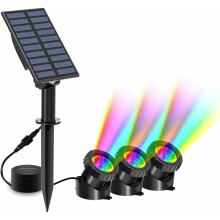 Kit de holofote solar em aço inoxidável, iluminação externa para paisagismo com mudança de cor RGB, distância de 3 metros entre o painel solar