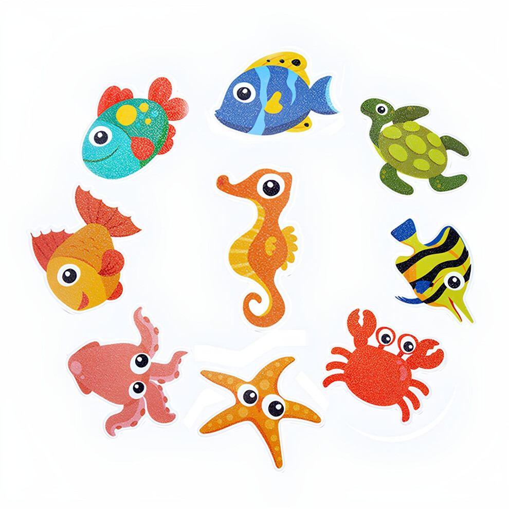 Non Slip Bathtub Stickers with Cartoon Ocean Fish Images, Anti Slip Decal for Kids Bath Safety, Waterproof PVC Appliques with Skin-friendly Material,
