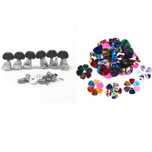 60Pcs Guitar Picks,0.46mm, 0.71mm, 0.96mm with 6Pcs Guitar String Tuning Key Pegs/Machine Knobs for Left and Right