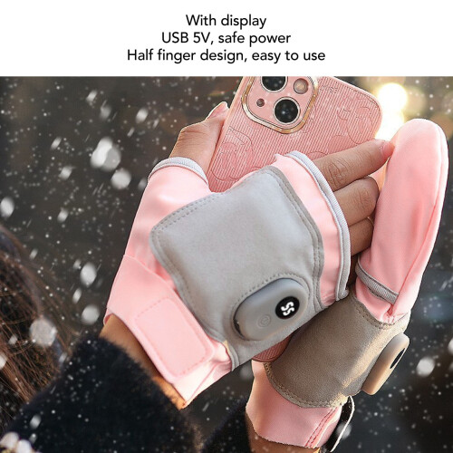 Heated Glove 2 Pcs Pink USB Rechargeable Microfiber 2000mAh 2