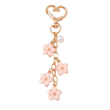 Porte-clés pratique en métal avec perles et-Bouton Love rose