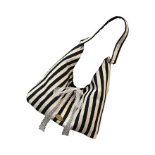Sac à main élégant pour femmes, sac à bandoulière rayé, sac-Noir