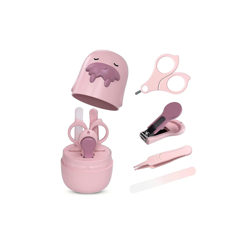 Infant Manicure Kit, Ergonomically Designed 4-in-1 Toolset for Baby's Delicate Nails, Includes Nail Clippers, Scissors, File & Tweezers, Made with