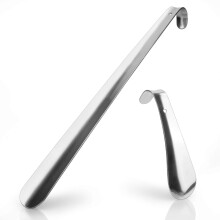 Metalen schoenlepel voor senioren, dames en heren, roestvrijstalen schoenlepel met lange steel en spiegelende afwerking, vermindert bukken en