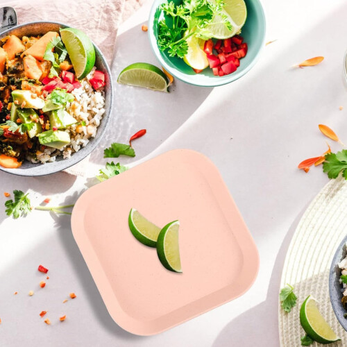 Durable Plate with Multi-function Design, Square Plate Set Offering Heat Insulation and Smooth Round Edges, Wheats Straw Style Unbreakable Dinner 1
