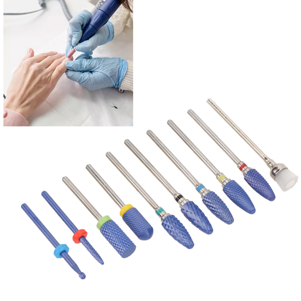 Nail Art 10pcs Drill Bit Set with Rotatable Grinding Heads and Case