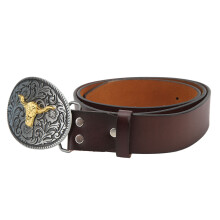Herren brauner Leder-Cowboy-Gürtel 115cm Retro Vintage Schnalle