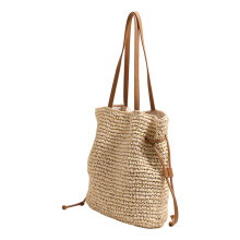 Cotton Shoulder Bag Drawstring Bucket Bags Handbag for-Beige