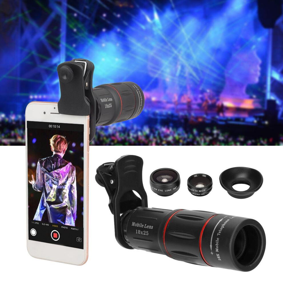 4-In-1 Phone Camera Lens Kit 18X Telephoto Fisheye Macro Wide Angle 3471373408422