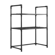 (2 Layers Of Black) 2-Layer Black Tiered Kitchen Utility Rack for Microwave, Oven, Bread Maker, Countertop or Wall Mount, Space-Saving