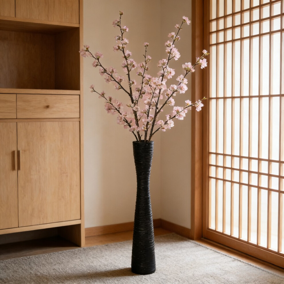 (Black) Modern Tall Nordic Striped Floor Vase - White & Black Plastic Flower Vase Suitable for Living Room, Bedroom, Wedding,