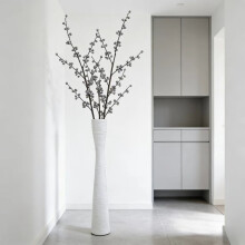 (White) Modern Tall Nordic Striped Floor Vase - White & Black Plastic Flower Vase Suitable for Living Room, Bedroom, Wedding,
