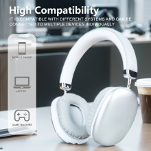 (Silvery White) Over-Ear Wireless Headphones, TYPE-C Charging, Surround Sound Stereo, Big Piercing Flames, with LED Light, Ultra Long