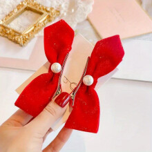 (No 4 1 Pair) Add Sparkle to Your Festivities with Red Golden Velvet Bow Hair Ornament - Festive Hair Circles Pins for Christmas & New