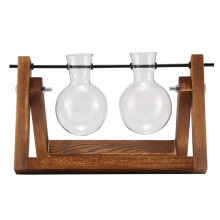 Holzständer im Vintage-Design für die Dekoration von Haus und Garten, durchsichtiger Glasbehälter, ideal für Blumenarrangements,