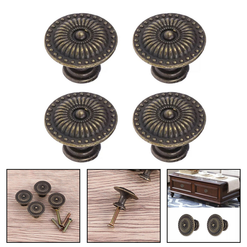 4 Pcs Bronze Cabinet Knobs Drawer Handles Zinc Alloy Pulls For Furniture Upgrade Modern Antique Style 24Mm Diameter With Screws 6935161558807