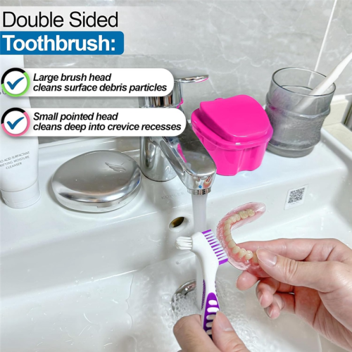 Bath Storage Box 2 Pack Denture Bath Case Cup Retainer Cleaner Holder Case False Teeth Soaking Container 2