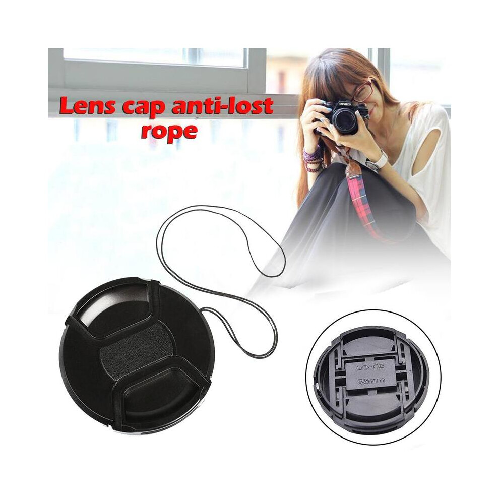 For Canon Nikon 52Mm Front Lens Cap Cover Center Pinch Snap Cover With Anti-Lost Rope Lightweight Anti-Scratch Camera Accessory 6935161550979