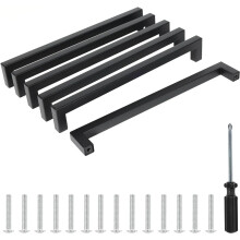 6pcs Square Furniture Hardware Black Cabinet Handle 160mm Stainless Steel Kitchen Door Knobs Cupboard Wardrobe Drawer Pulls
